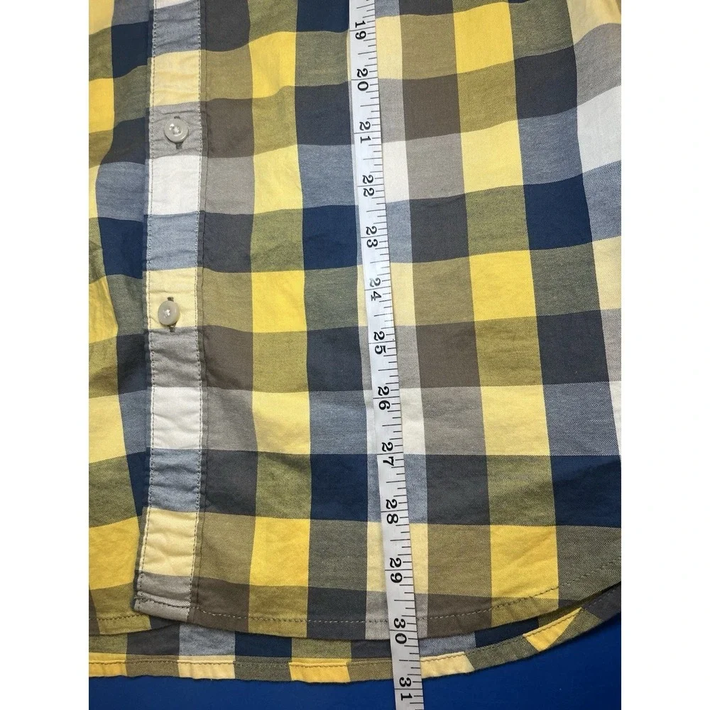 The North Face Plaid Button Front Shirt Mens Medium Yellow Blue Outdoor Hiking